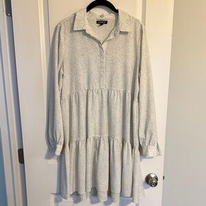 Express White Tiered Shirt Dress with Black Micro Dot Print